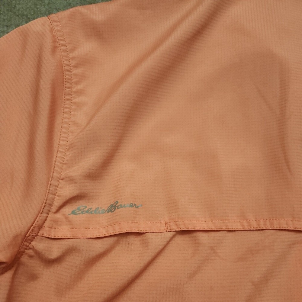 Eddie Bauer Fishing Hiking Vented Men Button Shirt M Coral Pink Roll Tab Sleeves - Picture 7 of 9